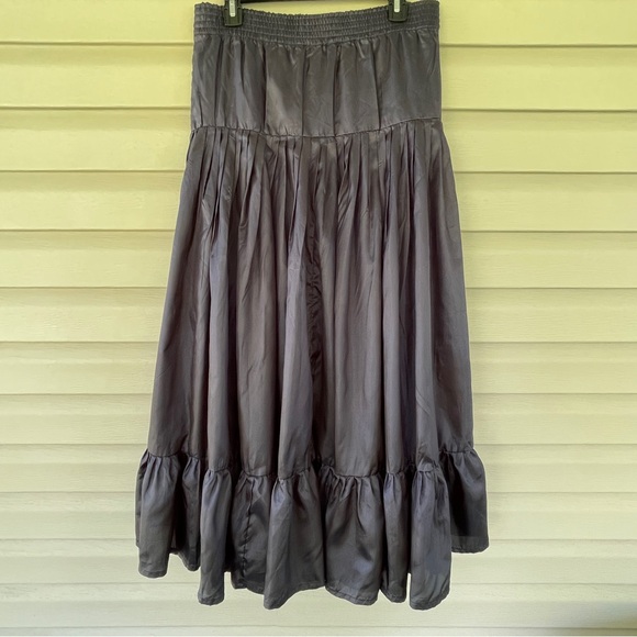 Boston Proper Navy Blue Satin A-Line Flounce Maxi Longline Skirt Size XS - Picture 2 of 9